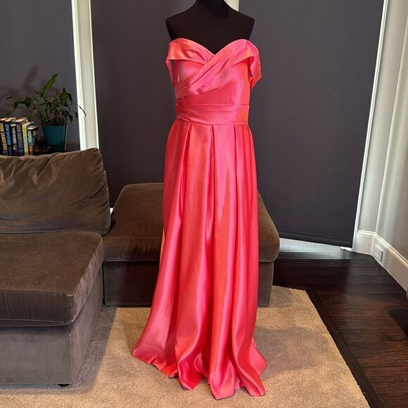 Women’s Satin Off The Shoulder Full Length Prom Party Dress Corset Back Size 12 - Picture 1 of 12